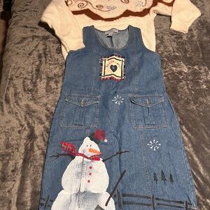 Denim Snowman Dress with Cream Sweater